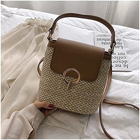 Små halmväskor för kvinnor sommar crossbody-väskor damer resehandväskor och plånböcker kvinnlig axel enkel väska brun Brown