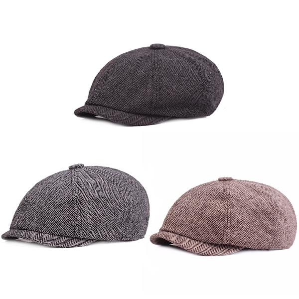 Bomull Polyester Män Flat Cap Snygg Enfärgad Pojkar Gentleman Coffee