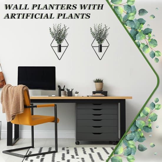 Sæt med sorte hængeplanter - 4 metaldele med kunstig eukalyptus - Geometrisk boho-design - Velegnet til stue, kontor og badeværelse - 1 sæt