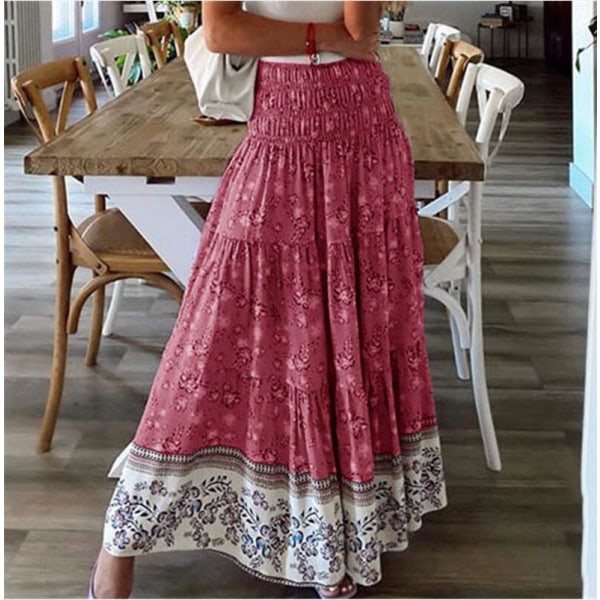Print camisole Högmidjad kjol modern minimalistisk modell Högmidjad lång strandkjol för kvinnor Swing halvkjol bohemisk casual Red XXL