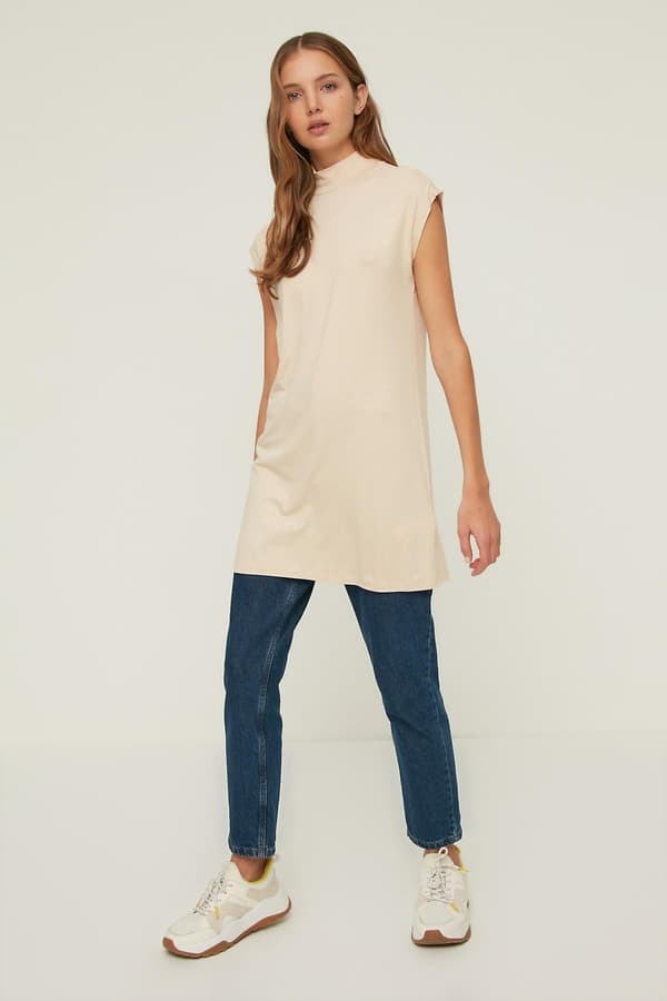 Trendyol Modest Modest Tunika Enkel Ståkrage Standardärm Basic Navy Blue XL