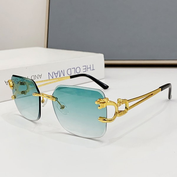 Snygga kantlösa solglasögon för män och kvinnor Modepersonlighet leopard spegel solglasögon glasögon med ben Gradient tea