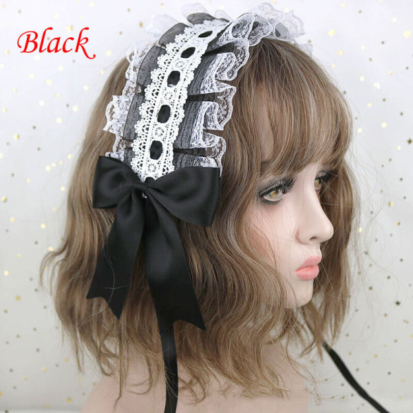 Lolita Girls Lace Bowknot Hårband Huvudbonad Håraccessoarer Cosplay Prop Black