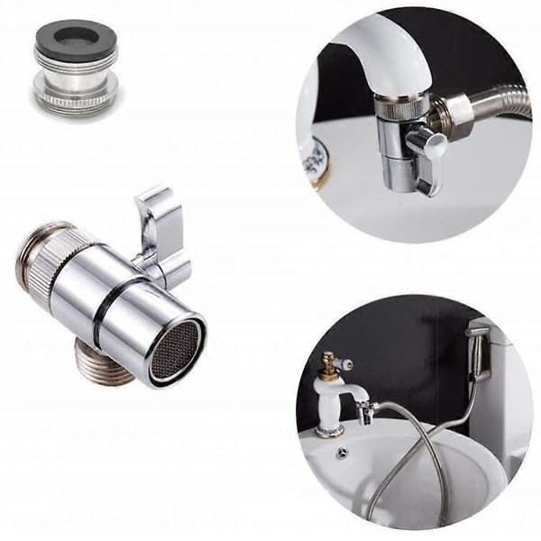 Legeringsbrytare Kranadapter 3-vägs T-koppling Duschhuvud Omledningsventil Hemförbättring Duschkranar Vattenseparator Copper connector