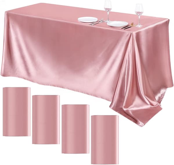 4 pakker satengduker i roségull 102 x 58 tommer, satengduker, rektangulær duk i skinnende silke, glatt stoff borddekorasjon til bryllup
