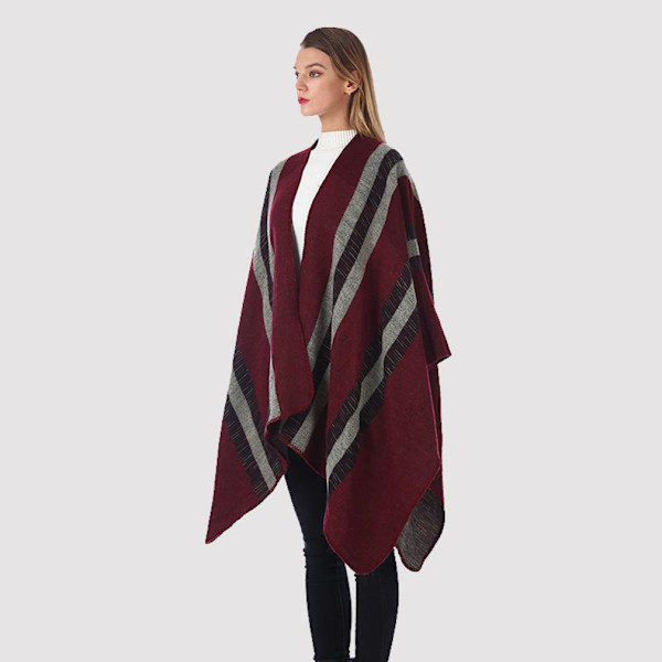 Varm sjal Scarf Öppen Front Poncho Vinterkofta Etnisk stil för dam
