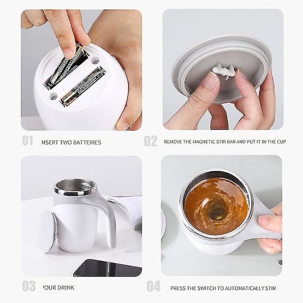 Automatisk självomrörande magnetmugg Rostfritt stål Temperaturskillnad Kaffeblandare Blender Smart Mixer Thermal kopp White