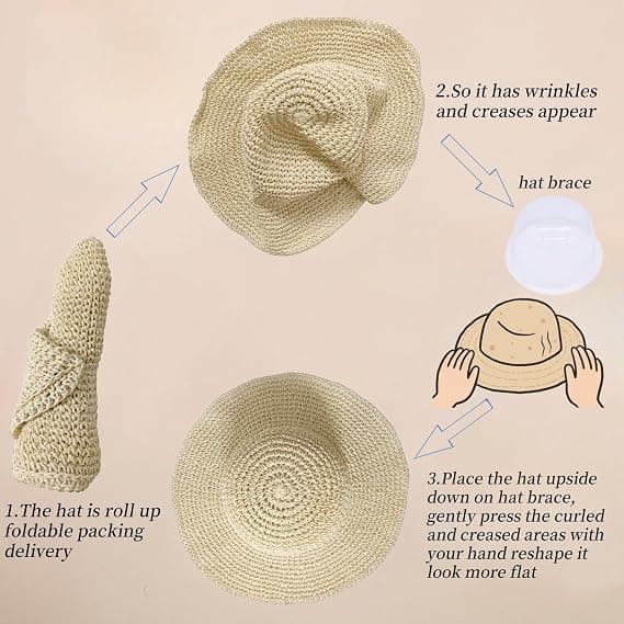 Floppy Store Stråhatte til Kvinder Sammenfoldelig Sommer Bred Skygge Pakbar Solhat Dame Rejse Strå Fedora Hat
