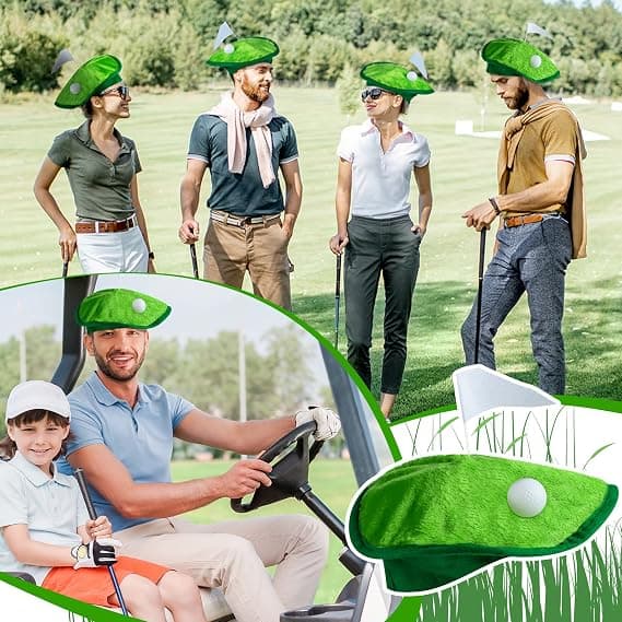 Morsom golfhatt festkostyme tilbehør nyhet golfspiller berethatt med ballflagg for festutstyr