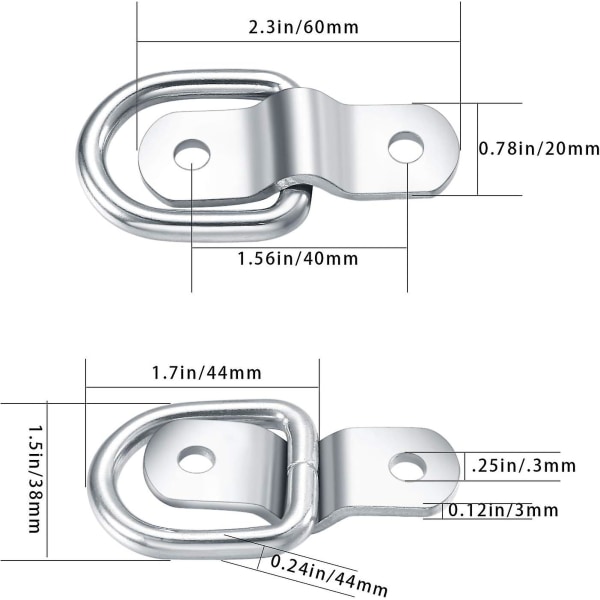 6st D-ringar, kraftiga bindningsband, med monteringsfäste och skruvsurrningsringkrok, för bungee-snören Båttillbehör