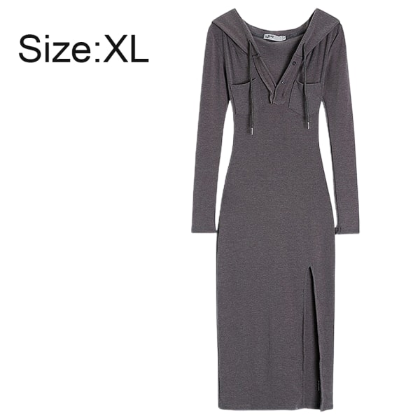 Kvinnors sexig långärmad miniklänning med rynkad knapp framtill grey XL
