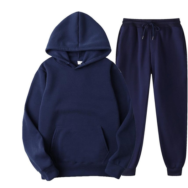 2 st Sweatsuit Set Herr Dam Oversized Långärmad Hoodie Pullover Sweatshirt Träningsoverall Jogger Sweatpants Dark blue 2XL