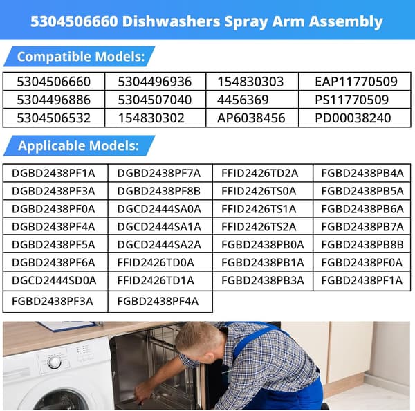 5304506660 Passer til Frigidaire oppvaskmaskin Nedre spylearmmontering Erstatning