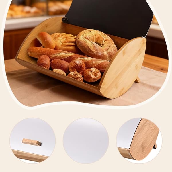 Bambus brødboks arrangør, gårdshus, multifunksjonell, stor kapasitet, brødoppbevaring for kaker, bakeri, kaffebar, disk