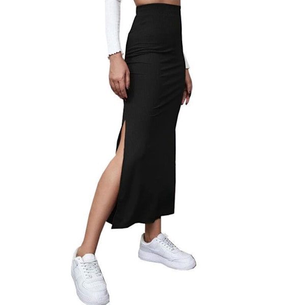 Hög midjade delade lårstickad lång tight kjol XL