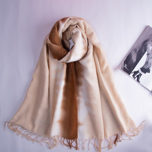 Komfort dam höst vinter scarf filt wrap sjal stal varm mjuk gradient färg för värme Brown 200*70(CM)