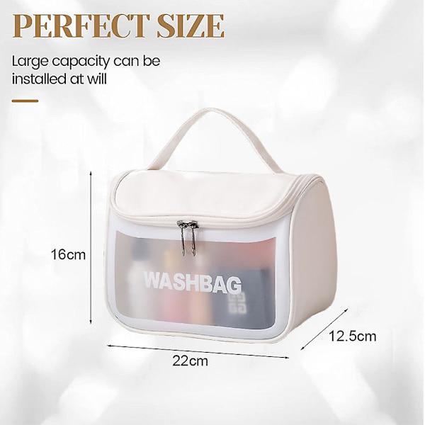Perspektiv Pvc Transparent kosmetikväska med stor kapacitet Frostad necessär Pu Clamshell white style style4