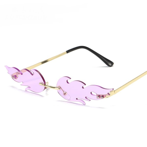 Personlighet flamformade solglasögon Metalliska solglasögon utan bågar Hipster PROM roliga glasögon Ash plate
