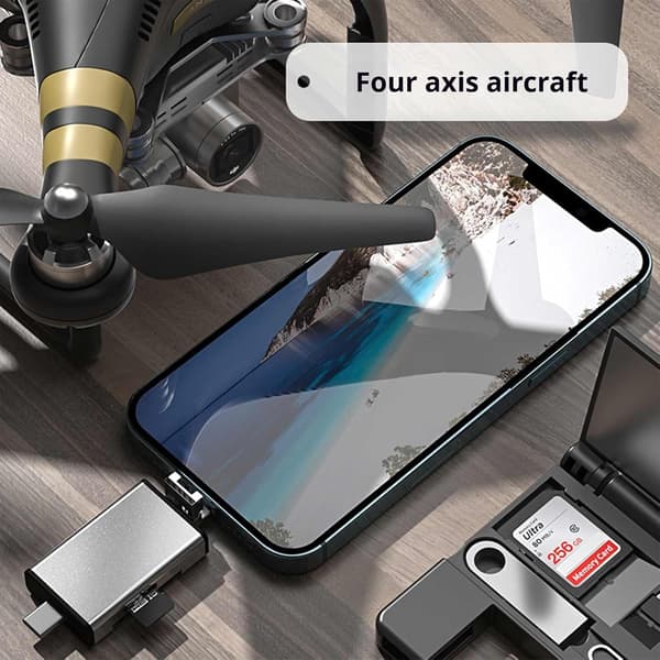 Multi SD-kortlæser 7-i-1 Lightning/USB-C/USB-A-adapter til iPhone/Android/PC/Mac, understøtter TF/MS/XD-kort og OTG til foto-/videooverførsel leveres med