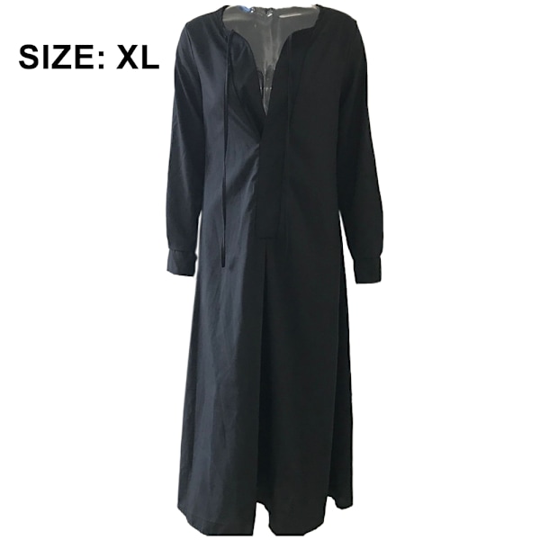 Kvinnors casual Långärmad V-ringad klänning -svart XL