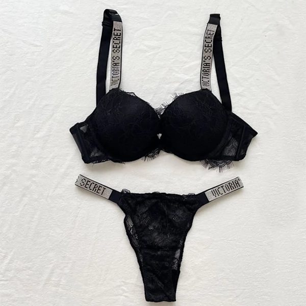 Sexy Lingerie Comfort Women Set Push Up Bra Victoria's Secret Lingerie Set Female   Underwear Vetement Femme Lace black 85B