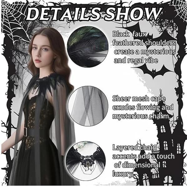 Gothic-sulkapeitto, musta läpinäkyvä sekoitus tekosulkapeitto, Halloween-tyllipeitto