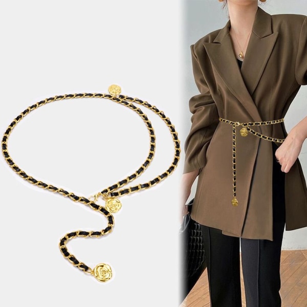 Camellia chain adjustable elastic waist accessory dress high class pants chain waist chain