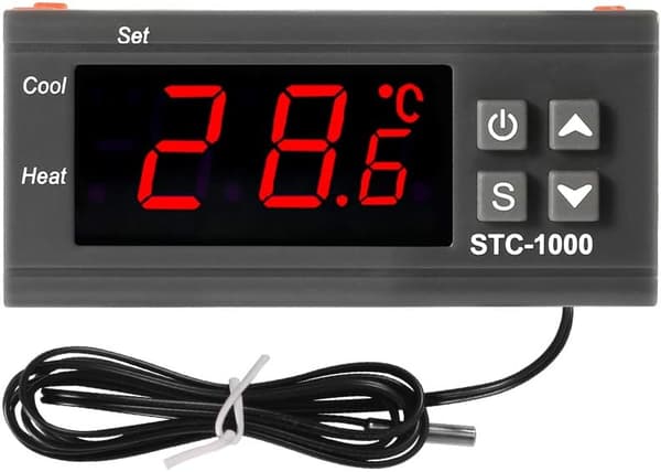 Digital LCD Temperaturregulator 10A DC 24V Termostat STC-1000 1m NTC Sensor Termostat Regulator Varmelegeme Køler 2 Relæudgang (24V)