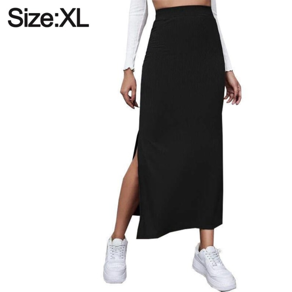 Hög midjade delade lårstickad lång tight kjol XL