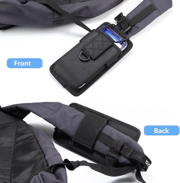 Telefonpose til rygsækrem – Bælteclips – Passer til 6,7–7,2-tommer smartphones – Dimensioner 17 x 8,5 x 2 cm
