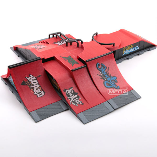 Minis skatepark för fingerskateboard, kombinationsleksak, skateboardpark, rampleksak, skateboardramp (6 skateboards + 6 tillbehörssatser) 6-i-1 S...