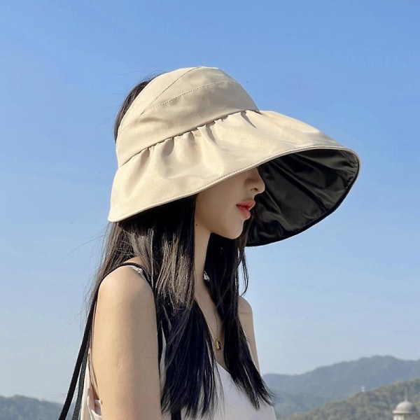 Solhatt, mode solskydd Lätt solhatt i bomull linne med justerbar storlek och vikbar brätte, unisex (aprikos)