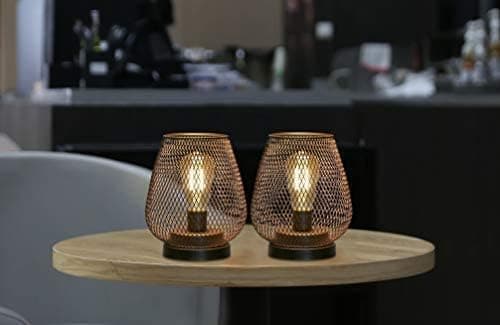 Set med 2 bordslampor i metallbur, batteridriven, sladdlös accentbelysning med LED Edison-lampa för sovrum, hem, bröllopsfester