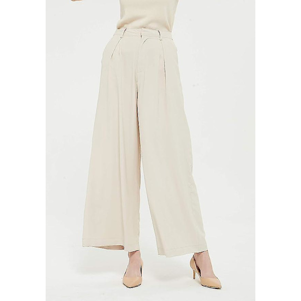 Kvinnor Hög midja Casual Bred Ben Långa Palazzo Byxor Byxor Vanlig storlek beige XL