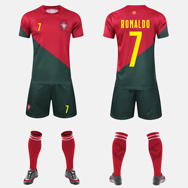 22-23 Portugal Hemma #7 Ronaldo Fotbollströja Set Barn & Vuxna 1 1 Barn 14 XL