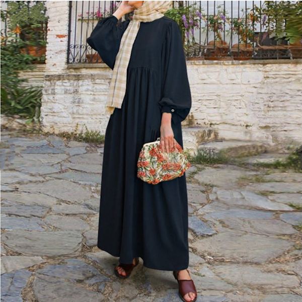 Sommarklänning för kvinnor Rundhalad Lantern Sleeve Looe Dre for Caual red s