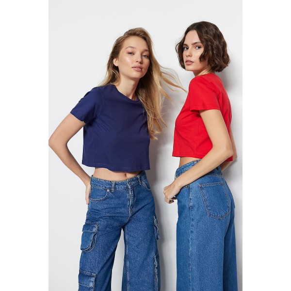 Trendyol T-shirt Enkel rundringning Standardärm Basic Navy Blue S
