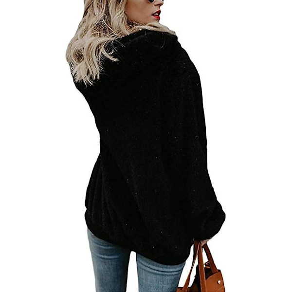 Dam Casual Sherpa Fuzzy Jumpers Fleece hoodie Sweatshirt med fickor black M