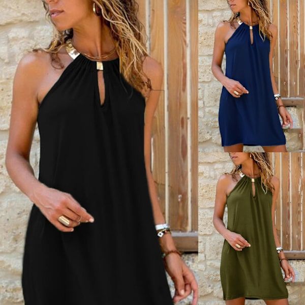 Sommarklänningar för Kvinnor Ärmlös Halter Neck Strandklänning för middagar Dejtingkläder black 3xl
