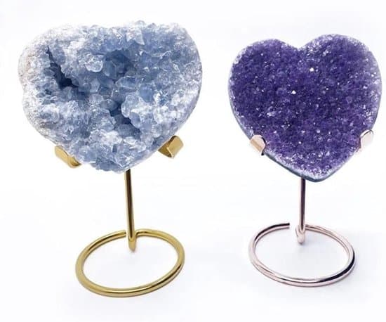 1 stk. metal hjerteformet stander til krystaller og sten – krystalkugleholder, udstillingsstander til sten- og mineralspecimen – til sten og geoder L