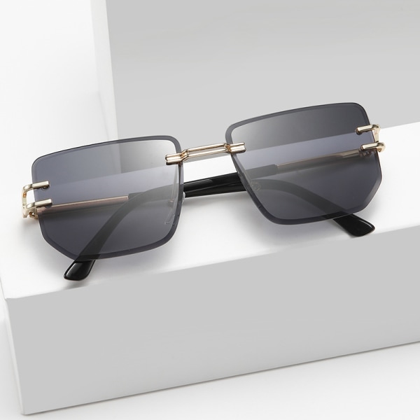 Snygga bågfria solglasögon Retro metallsolglasögon för kvinnor Modeglasögon för män Gold frame gradient tea