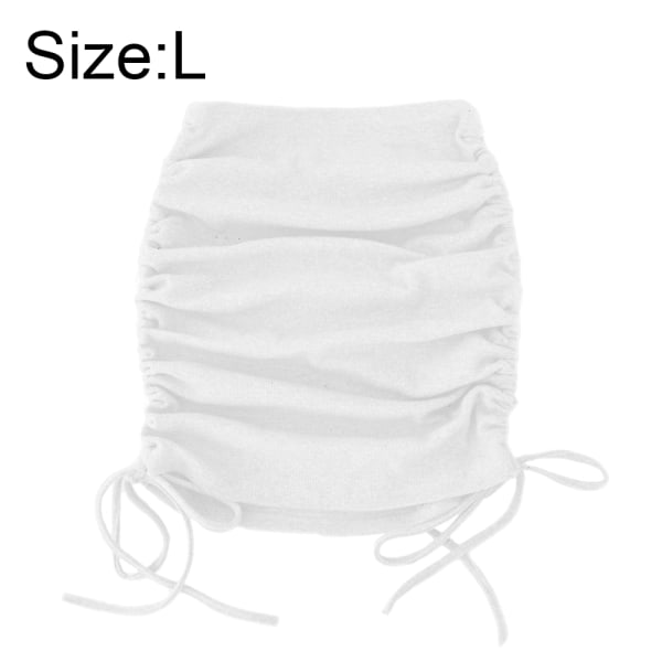 Dragsko, veckad elastisk mini penntight kjol White,L
