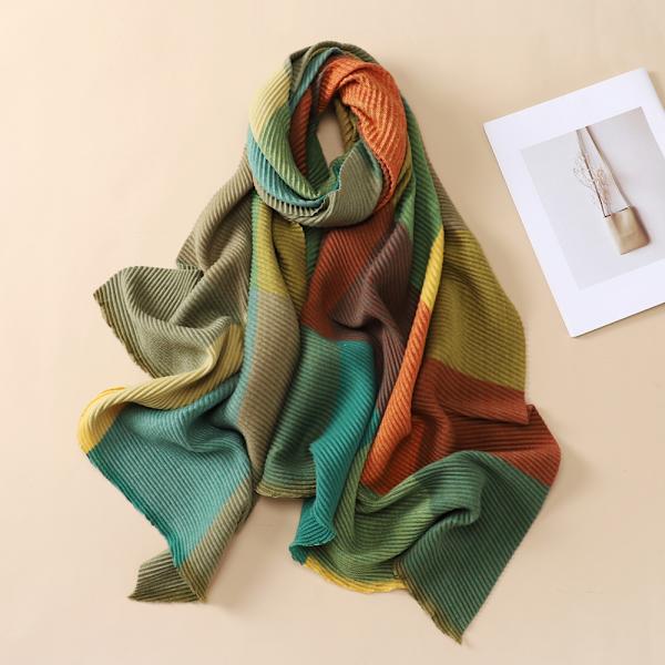 Grön polyester bomull flerfärgad linje rutig halsduk dam varm l