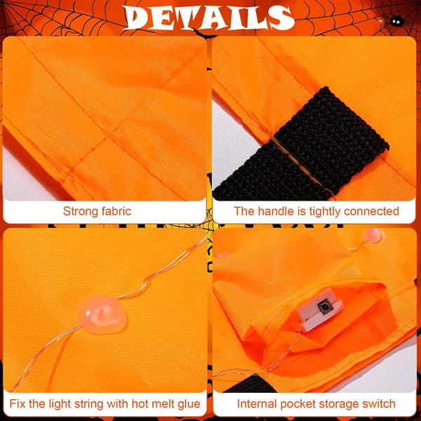 2 stk. 30x25 cm LED Halloween Slikspand Græskar Mulepose, Sammenfoldelig Genanvendelig Trick or Treat Kurv til Festgave – Orange