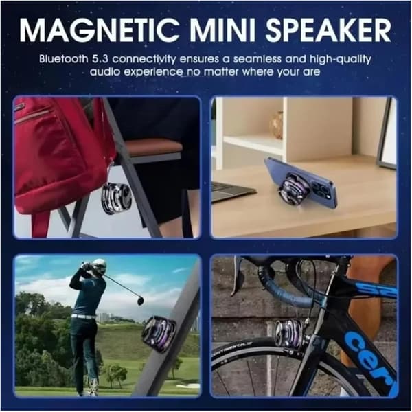 Magnetisk bærbar Bluetooth-højttaler, mini-lydboks, 2-kanals stereo Bluetooth 5.3-højttaler, 7 timers afspilningstid, telefonholder (sort)