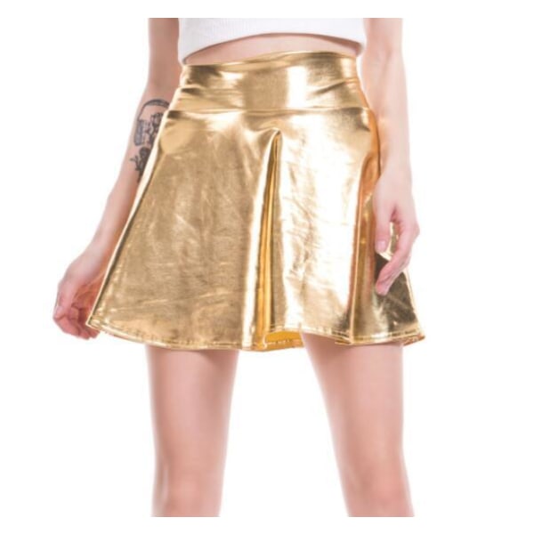 Minikjol i PU-läder för kvinnor Plisserad kjol Nattklubb gold L