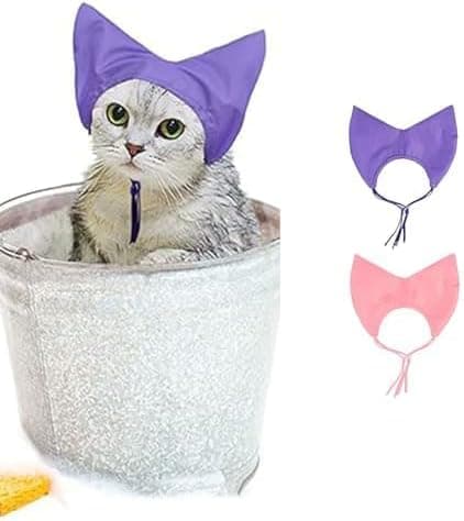 Kattedusjhette - Vanntett badehette for små kjæledyr Sphynx Rex - Ørebeskyttelse for vask, svømming og regn (2 STK)