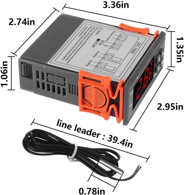 Digital LCD Temperaturregulator 10A DC 24V Termostat STC-1000 1m NTC Sensor Termostat Regulator Varmelegeme Køler 2 Relæudgang (24V)