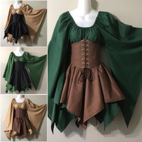 Kvinnor medeltida renäaner Korettklänningar Långärmad prinea Coplay-klänning för temafet green hen ka qi green shen ka qi s