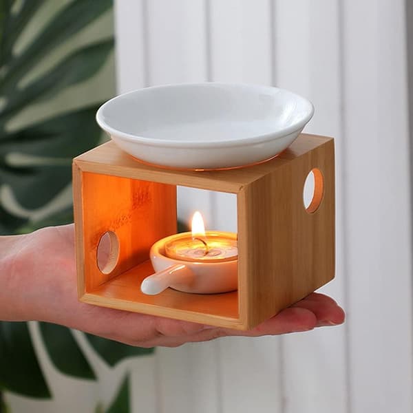 Eterisk oljebrenner i tre, aromaterapioljebrenner, voksvarmerdiffuser med telysholder for hjem, bursdag, bryllupsdekorasjon